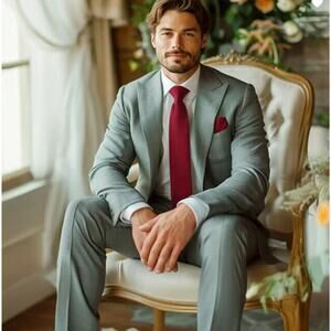 New Azazie Gentlemen's Collctn Matte Satin Wide Tie & Pocket Square Burgundy 62"